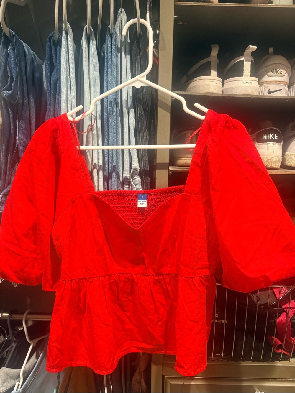 Old Navy Red Smocked V-Neck Top